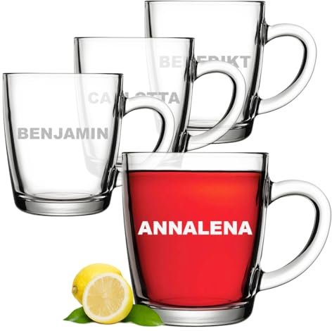 polar-effekt Glas Teebecher 340 ml 4 Stück mit personalisierter Gravur - Teetasse für Kaffee, Tee und Espresso - hitzebeständiges Kaffeeglas