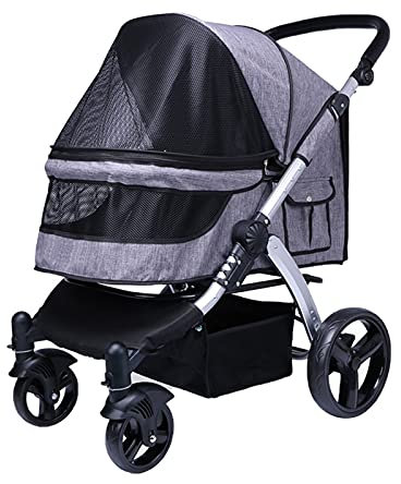 Haustier-Buggys für große Hunde, Reise-Buggy, Katzen-Buggy, Haustier-Buggy für Hunde und Katzen, atmungsaktives Oxford-Stoff-Kinderwagen, Aluminiumlegierung (rot) (dunkelgrau)