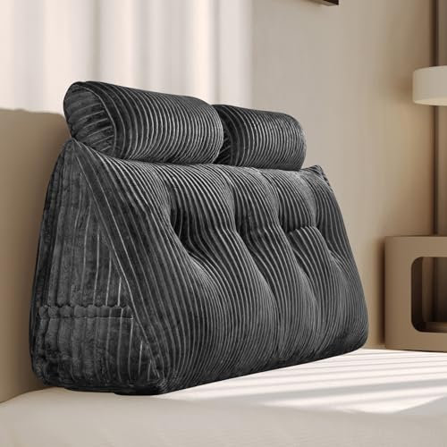 Z-hom Bücherkissen, Keilkissen, Lesekissen Für Bett Und Sofa, Cozy Rückenkissen, Praktisches Seitenfach, Removable Cover, Mit Rundem Kopfkissen (Grau-FR, 120 cm)