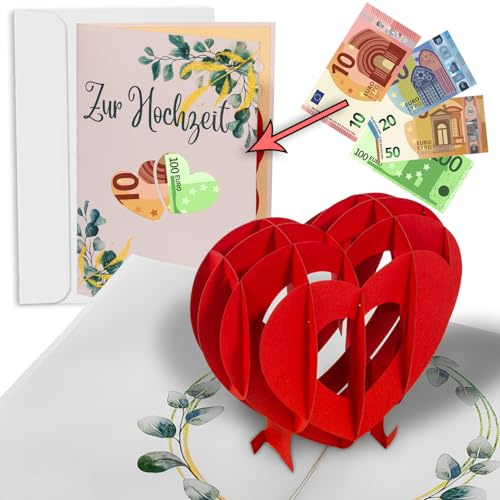 LINPOPUP® Hochzeit Pop - Up 3D Karte, als Geldkarte, Geldgeschenk Hochzeit Verpackung, Personalisiert, Hochzeitsgeschenke Geld für Brautpaar, mit Umschlag, Wunscherfüller, Hochzeitskarte N94