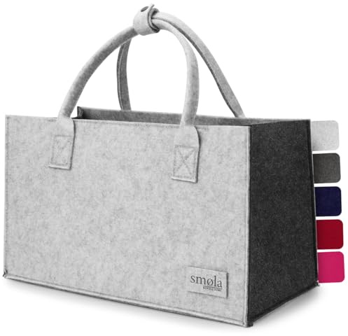 smøla Filztasche - Einkaufstasche faltbar I Innenfach mit Reißverschluss I Tragetasche Henkeltasche Markttasche, Filz Tasche Shopping-Bag I Edelgrau & Anthrazit