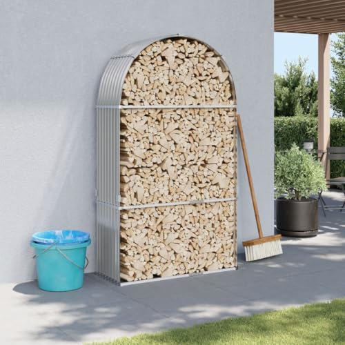 IKAYAA Kaminholzregal Aussen Metall Kaminholzhalter XXL Brennholzregal Außen Feuerholzregal Kaminholzständer Brennholz Garten Kaminholzlager Holzhalter aus Stahl in Hellgrau 120 x 45 x 210 cm