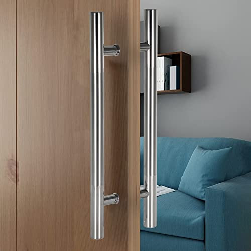Poignée de porte coulissante moderne en verre antirouille en acier brossé en forme de H Demi givré Miroir poli 60 cm
