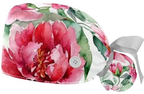 2 Stücke，OP-Hauben für Frauen，Herren OP-Haube，OP-Haarnetz für Frauen,Für den Schönheitssalon,Blumen Pflanzen Zweige