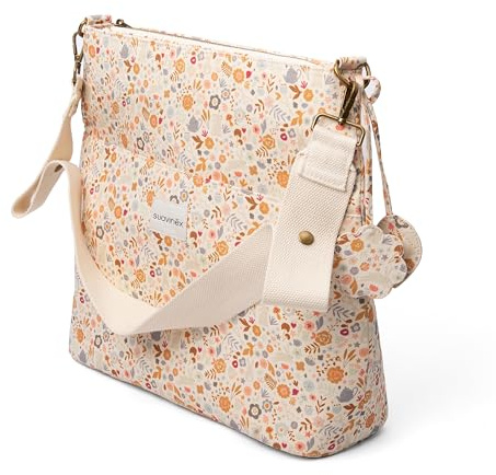 Suavinex, Bolso Maternidad Tote Bag, Bolso Carro Bebé de Gran Capacidad, Asas Ajustables al Carrito, Cierre de Cremallera, Ideal Silla Paseo, Impermeable, con Bolsillos Interiores, Floral
