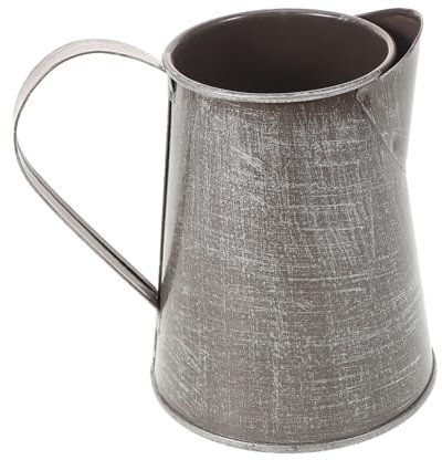 VOSAREA Vintage Iron Flowerpot Pitcher Retro Metal Flower Bucket Decorative Flower Holder for Home Garden Display Natural Finish