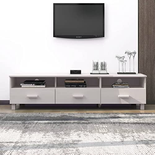 ShGaxin Meuble TV, table TV, meuble TV, meubles de salon, meuble TV, table de télévision en bois massif de pin blanc 158 x 40 x 40 cm