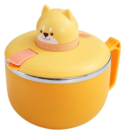 LUPATDY ramen skål med lock, omedelbar nudlar skål 1 200 ml, bärbar nudelskål rostfritt stål med timer och ventilationshål, skål för nudlar, bento, lunch (Shiba Inu)