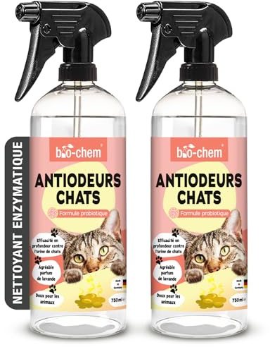 bio-chem Katzen Geruchsentferner Spray 2x 750ml | Enzymreiniger mit Mikroorganismen gegen Katzenurin auf Sofa, Teppich & Polster