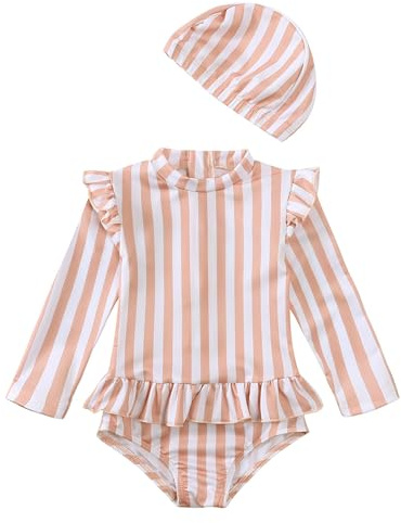 Generisch Badeanzug Kinder Uv Schutz Baby Mädchen Süße Rash Guard Einteiliger UPF 50+ Langarm Badeanzüge 0-36 Monate Und Hut Langarm-Badeanzug Für Kleinkinder Langärmliger Badeanzug Für Kleinkinder