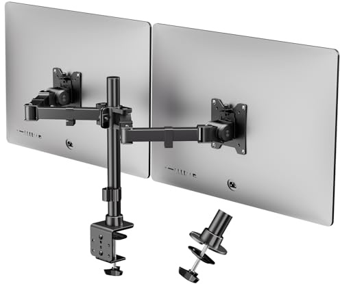Monitor Halterung 2 Monitore für 17-35 Zoll Flach & Curved Bildschirm, neig-, Schwenk- und drehbare Monitor-Tischhalterung, 20 kg pro Arm, VESA 75x75 / 100x100