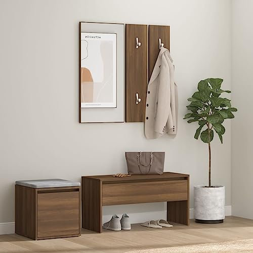 Gecheer Set di Mobili da Corridoio Rovere Marrone in Legno Multistrato,Mobile da Ingresso,Mobile da Ingresso con Specchio,Scarpiera e Appendiabiti,Mobili Ingresso Moderno con Specchio,P3120196