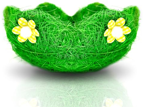 NICA Osterkorb aus Ostergras – Deko-Körbchen für Ostern, Oster-Nest aus Kunststoff-Gras mit Blumen-Applikationen, Frühlingshafte Tischdeko für Ostereier, Süßigkeiten & Geschenke, Ø17cm, Grün