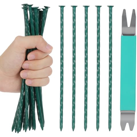 CAKKVDE Lot de 100 piquets de paysage en métal, 20,3 cm, grandes agrafes d'aménagement paysager, piquets d'ancrage à bordure verte pour jardin, pelouse, pavé, bordure en bois, barrière contre les