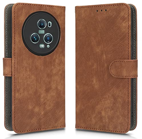 GOGME Leder Wallet Hülle für Huawei Honor Magic 5 Pro / Magic5 Pro, Schutzhülle mit Kartenfächern, Stoßfester Handyhülle und RFID-Schutz - Braun