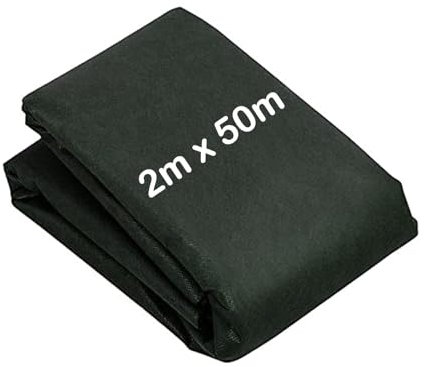 Non-Woven Weed Control Fabric, UV-Stabilised Ground Cover Membrane, Non-Permeable Garden Landscape Barrier, Black Weed Suppressant Mat for Flower Beds, Paths, Driveways (2m x 50m, 50 GSM)