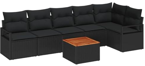 vidaXL 7-delat trädgårdsoffset med kuddar svart poly rattan akacia modern utemöbel inkluderar kaffebord stilren modulär design justerbara fötter väderbeständiga patio-möbler soffa