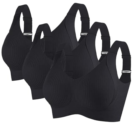3 Pack Everyday Bras for Older Women Multipack UK Sale Clearance, Ladies Wide Strap Bra Non Wired Comfort Push Up Bras Full Coverage Bralette Solid Color Sports Bra Wireless Underwear for Ladies