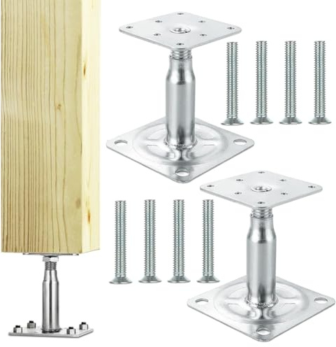 Post Support Height Adjustable, Galvanised 100-150 mm Post Brackets, Screw-On Support Base for Fences, Shelters, Carports, Pergolas, Construction Work (Pack of 2)