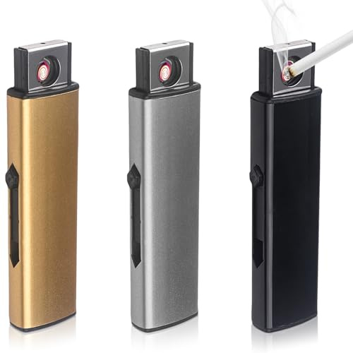 3 mecheros electrónicos, USB, arco eléctrico, encendido de doble cara, recargable para cocina, barbacoa, camping (dorado + negro + plata)