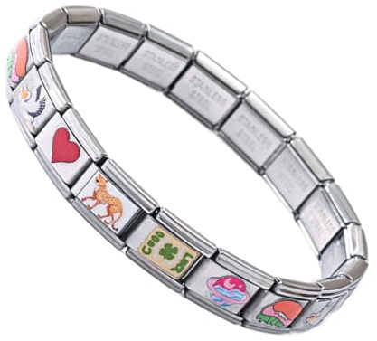 Italian Charm Bracelet, Stainless Steel Longevity, Personalized Modular Design, Creative Block Pattern Jewelry, Fashion Accessory for Dating, Travel, Beach, Wedding, Party Use, 6.89x6.89x0.35 inches