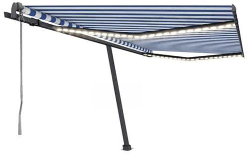 Tenda da Sole Automatica con Sensore Vento e LED, 400x300 cm, Blu e Bianco, Alluminio e Poliestere, Telecomando, per Giardino e Balcone