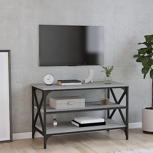 WHOPBXGAD TV Stand Gray Sonoma 80x40x50 cm Industrial Media Cabinet with Storage Shelves, Sturdy Wooden Table for Living Room, Modern TV Unit with Iron Frame