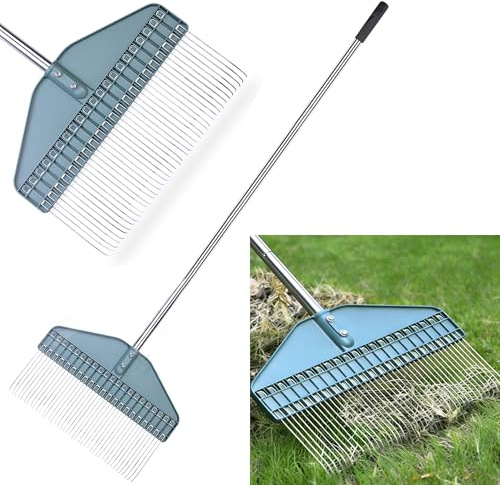 YEELOR Thatch Rake with 66 Inch Adjustable Handle, 17 Inch Wide Durable Dethatcher Rake, Ideal for Garden, Yard and Lawn, Used for Removing Thatch, Pine Needles, Burrs and Acorns