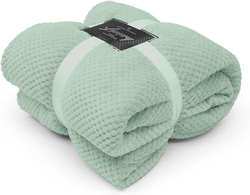 BritAces Teddy Bear Thermal Warm & Cosy Popcorn Fleece Thick Blankets Throw | Bed and Sofa Blanket | Soft & Cosy Sherpa Fleece Throw Blanket (Duck Egg, King (200x240cm))
