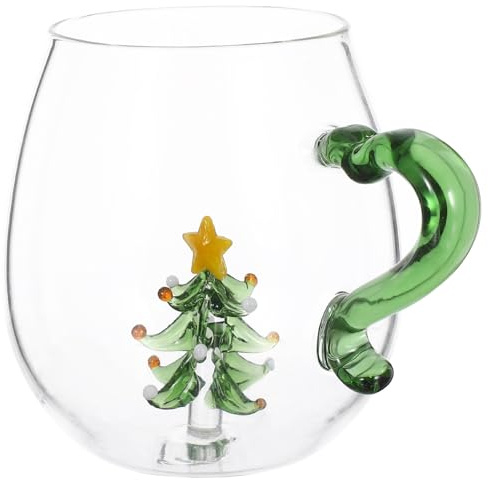 DECOMELODY Weihnachtliches Glasbecher mit Weihnachtsbaum figur Transparente Glastassen für Heiße und Kalte Getränke Festliches Trinkgeschirr für Weihnachtsfeiern und Familienrunden
