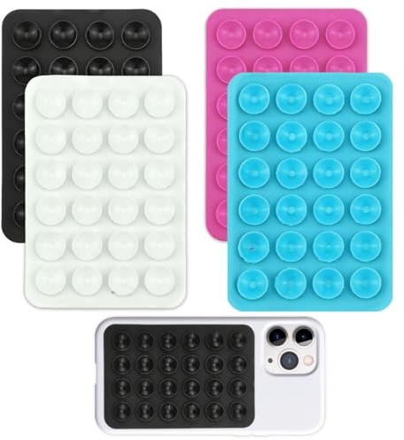 GNALIA Coque Ventouse Lot De 4 Pièces Noir Blanc Rose Bleu Support Téléphone Portable Universel Pour Selfies Vidéos