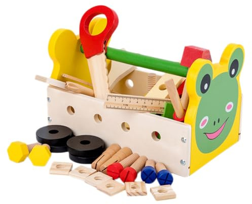 Didiseaon Boîte à Outils Bois Éducative pour Garçon Fille Mallette Multifonction Cartoonesque Apprentissage pour Garçons et Filles Dès Ans