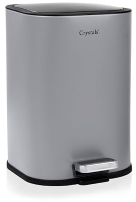 Crystals 5L Stainless Steel Pedal Bin – Soft Close Rubbish Bin with Removable Inner Bucket, Durable Fingerprint-Resistant Waste Bin for Kitchen, Bathroom, Bedroom & Office (Grey)
