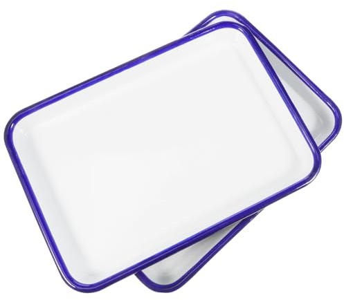 POPETPOP Enamel Baking Tray Set of 2 Rectangular Oven Pan for Kitchen Pie Oven Pan and Roasting Tray for Baking Cooking and Serving 10.63 X 7.48 X 0.98In White Steel