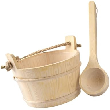 ALCXAZS Accessoires de spa : seau et louche en bois de 4 L pour sauna, salle bain et piscine. Durable et élégant, ce seau et sa louche 4 L sont fabriqués à la main.