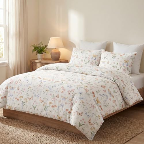 AShanlan Bettwäsche 135x200 Bunte Schmetterling Bettbezug Kissenbezug 80x80