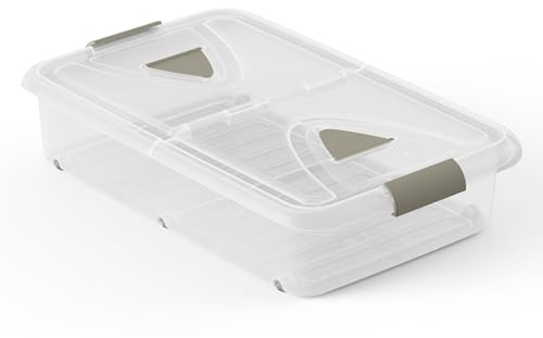 Recamania Caja de almacenaje de plástico Transparente con Ruedas y Tapa, Capacidad 60 L, Medidas: 80x50x18 cm