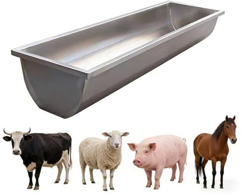 DPSXZMZ 50cm 100cm 150cm Futtertrog Viehfutterautomat Edelstahl Verdickter Tränkeautomat Mit Großer Kapazität Ziegenfutterautomat Heuraufe Mit GroßEr Kapazität Für Schafe Schweine Pferde,Silber,150cm