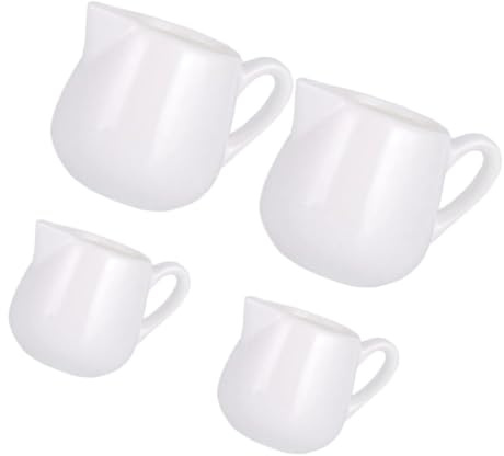 Generico 4 Pezzi Bricco per Latte in Ceramica Bianco da 130ml Manico Leggero e Pratico per Caffetterie e Hotel Elegante Distributore di Crema e Sciroppo
