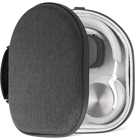 Geekria Shield Headphones Case Compatible with Bang & Olufsen Beoplay HX, H100, H95, H9 3rd Gen, H9i, Beocom Portal, Replacement Hard Shell Travel Carrying Bag with Cable Storage (Dark Grey)
