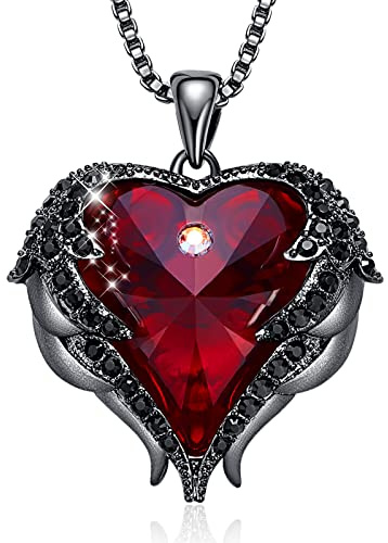 CDE Angel Wings Necklaces for Women, Love Heart Silver Tone/Gold Tone Pendant with Birthstone, Wedding or Birthday Jewelry Gifts for Mom Wife friend Her