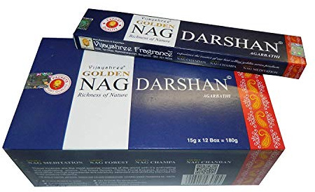 Vijayshree Golden Nag Series Bastoncini di incenso Masala Agarbathi, confezione da 12 pezzi, 180 g, con supporto per bastoncini Dorato Nag Darshan
