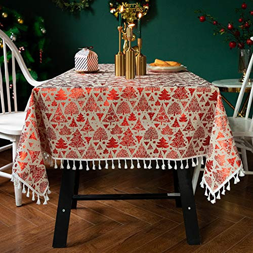 Flei Weihnachtstischdecke 100x170cm, Stoff Tischwäsche, Wasserabweisend Staubdichte Pflegeleicht Antirutsch, Für Deko Hochzeit Hotel Restaurant Cafe Gastronomie - Rot