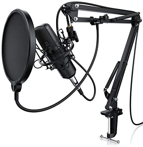 CSL - XLR Kondensatormikrofon mit Mikrofonarm - PC Mikrofon Set Studiomikrofon - Großmembran Kondensator Studio Microphone - 3,5mm Klinke - XLR Kabel - Gesang Podcast Aufnehmen Streaming Gaming