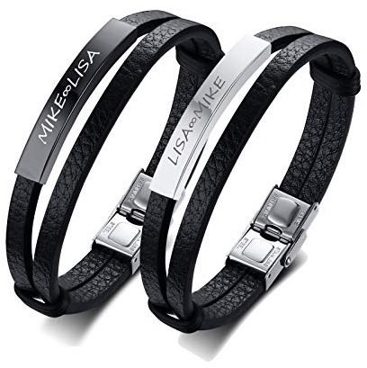 Personalisierte Paar Armbänder, Unisex Inspirierender Schmuck Doppelte Schichten PU Leder Armband Sein und Ihr Abstand Matching Set für Weihnachten Jubiläum Hochzeit Geburtstag Valentinstag