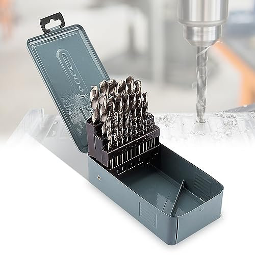 25Pcs HSS Twist Drill Bit Set, 1mm‑13mm HSS Twist Drill Bit, Metal Drill Set Electrical Drilling Tool with a Heavy Metal Storage Box for Cast Iron Non-Ferrous Metals Alloys Non-Alloy Materials
