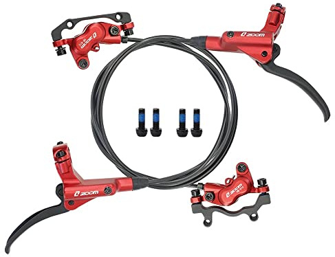 NYK Zoom - Set di freni a disco idraulici anteriori e posteriori, 800 mm e 1.400 mm, con 4 pistoni, per mountain bike e BMX, HB-876 (Rosso)