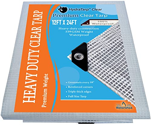 Watershed Innovations HydraTarp 14 mil Heavy Duty Clear Greenhouse Tarp, 12 ft by 24 ft…