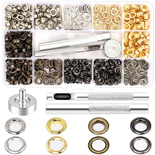 400Pcs Grommet Tool Kit Bubuyun Eyelets Punch Kit Leather 5mm Eyelets Multiple Colour Eyelets Set with Storage Box and 3Pcs Installation Tool for Fabric Shoes Bag Canvas Belt DIY Crafts(4 Colors)