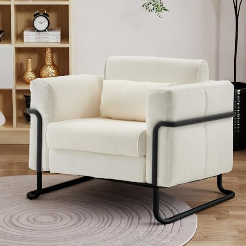 Mingone Fauteuil de salon, fauteuil lounge, canapé 1 place, fauteuil de relaxation, fauteuil rembourré, fauteuil à cocktail, chambre à coucher, design, crème